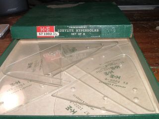 Vintage K&e Keuffel & Esser Luxylite Drafting Set Of 8 Hyperbolas Boxed