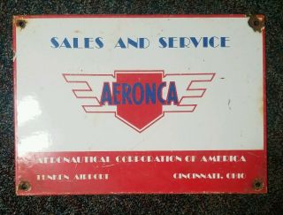 Vintage Aeronca Sales And Service Porcelain Sign Gas And Oil