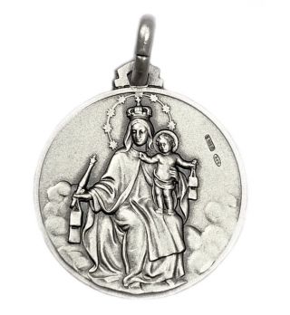 25mm Silver 925 Our Lady Mt Carmel Sacred Heart Of Jesus Scapular Medal Pendant