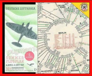 Lufthansa Airlines 1937 Airline Timetable Schedule.  Germany Pre Wwii
