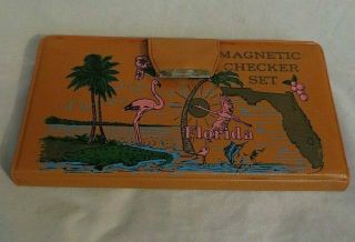 Vintage Florida Souvenir Travel Magnetic Checker Set Made In Hong Kong