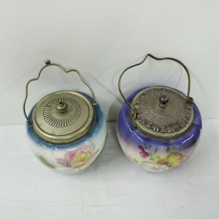 Ceramic Cookie Jars x2 With Metal Lids & Fold Down Handles 305 2