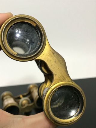 2pc Antique LEFILS S.  O.  M Co Mother of Pearl Brass Binoculars Opera Glasses 4