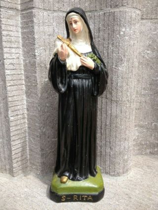 Antique Vintage Christian Chalkware Saint St Rita Of Casia Altar Standing Statue