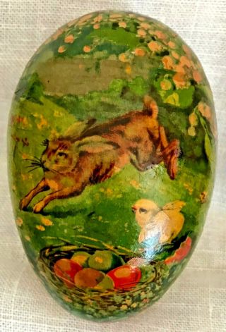 Antique Vtg Paper Mache Rabbit Chick Lithographed Easter Egg Candy Container