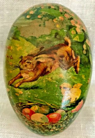 Antique VTG Paper Mache Rabbit Chick Lithographed Easter Egg Candy Container 2