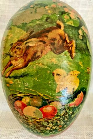 Antique VTG Paper Mache Rabbit Chick Lithographed Easter Egg Candy Container 3