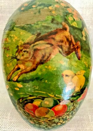 Antique VTG Paper Mache Rabbit Chick Lithographed Easter Egg Candy Container 4