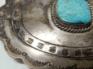 Lg Antique / Vintage Navajo Indian Sterling Silver Turquoise Concho Rodeo Buckle