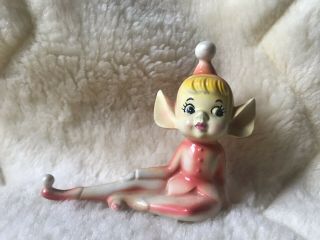 Vintage Pink Female Pixie Elf Ceramic Figure Blonde Hair Fairy Nymph Gnome Htf