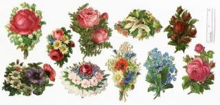 Flowers Red Roses Lily Forget Me Not Daisy Bouquet 10 Victorian Die Cut Scraps