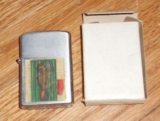 C1950 Vintage Esquire Pin Up Lighter With Lenticular Pinup & Box Made In Japan