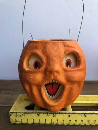 Vintage 1940 ' s Halloween Paper Mache Jack O Lantern Pumpkin with insert 2