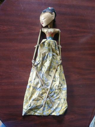 Vintage Indonesian Wood Rod Stick Wayang Golek Puppet Doll Marionette