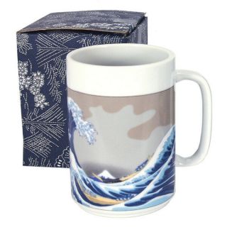 Japanese 5 " H (xl) Porcelain Tea Sushi Cup Mug Nami Fuji Made In Japan