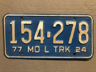 Vintage 1977 Missouri License Plate Blue/white 154 - 278 Truck