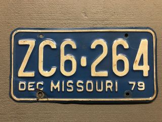 Vintage 1979 Missouri License Plate Blue/white Zc6 - 264