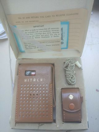 VINTAGE TRANSISTOR RADIO 1960 ' S HITACHI MODEL TH627R Box Paperwork Case 2