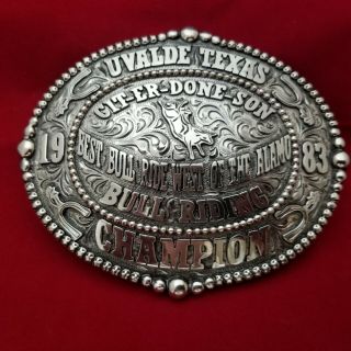 1983 Rodeo Trophy Buckle Vintage Uvalde Texas Bull Riding Champion 651