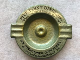 Five Point Diner Vintage Souvenir Tin Ashtray,  Tamaqua,  Pa.