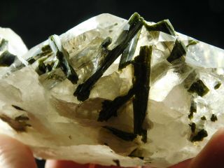 A Big Quartz Crystal Cluster With Green Epidote Crystals From Brazil 396gr E