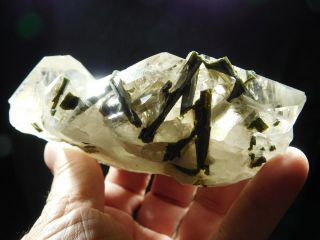A Big Quartz Crystal Cluster With GREEN Epidote Crystals From Brazil 396gr e 3