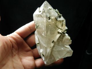 A Big Quartz Crystal Cluster With GREEN Epidote Crystals From Brazil 396gr e 4