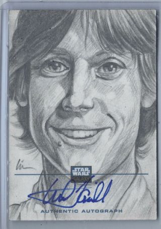 Mark Hamill Topps Star Wars Galaxy Sketch Auto Autograph 1/1 Lin Workman