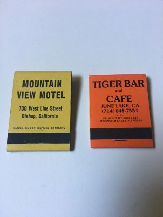 Vintage Full Matchbooks (2) Mtn.  View Motel Bishop/tiger Bar June Lake California