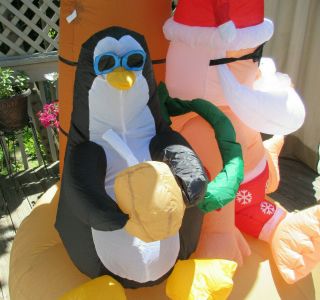 RARE Santa On Vacation GEMMY Christmas Inflatable Lighted SANTA / Penguin 3
