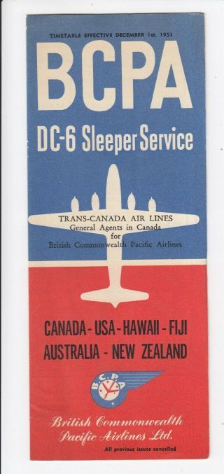 1951 Timetable Bcpa Dc - 6 Tca Airlines