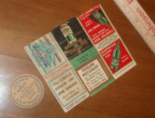 1930s Matchcovers Soda Ginger Ale Hartford Conn Bacon Charter Oak Hart.  Club Old