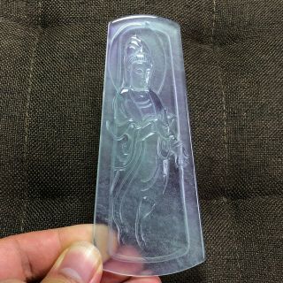 Rare Chinese White Ice Jadeite Jade Collectible Kwan - Yin Amulet Handwork Pendant