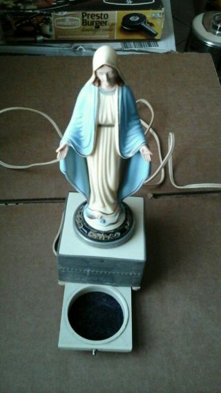 Vintage 1950 Blessed Virgin Mary Madonna Illuminated Musical Rosary Holder Light 5