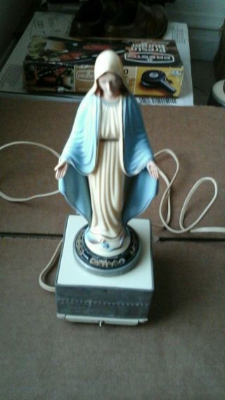 Vintage 1950 Blessed Virgin Mary Madonna Illuminated Musical Rosary Holder Light 6