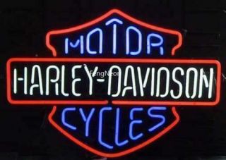 Rare Blue Color Harley Davidson Motorcycle Bike Real Glass Neon Sign Beer Light