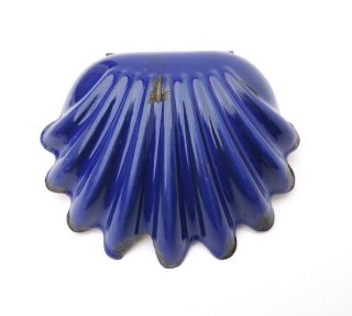 French vintage old enamel wall seashell Soap Dish white ultramarine blue shell 3