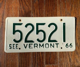 Vintage 1966 66 Vermont Vt License Plate 52521 “see Vermont”