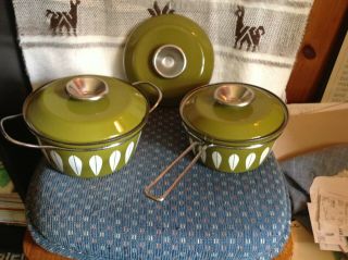 Cathrineholm Dutch Oven And Sauce Pot Mcm Vtg Lotus Avocado Green Norway