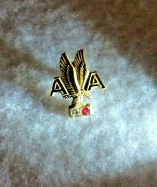 Vintage 15 Year " American Airlines " 10k Gold Service Pin Diamond & Ruby