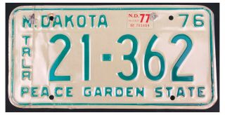 North Dakota 1976 - 1977 Trailer License Plate 21 - 362