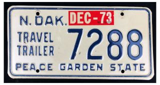 North Dakota 1973 Travel Trailer License Plate 7288