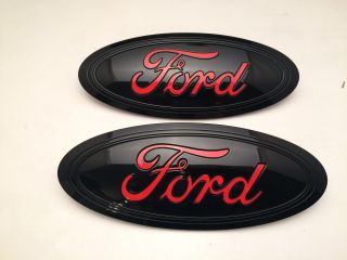2015 - 2016 - 2017 Ford F - 150 Black & Race Red Logo,  Emblem Set,  Front & Rear,