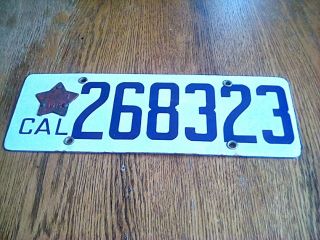 1919 Ca California Porcelain License Plate With Star,