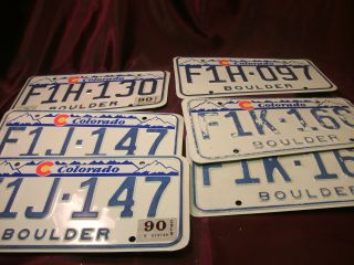 6 Vtg Colorado Boulder License Plates - 2 Pairs - White W/co Logo On Mountains - F/shi