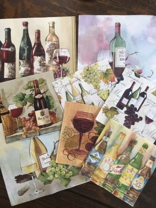 Set Of 8 Napkins For Decoupage,  Craft Wine,  Cocktail