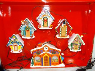 VTG Mr.  Christmas Mickey ' s Clock Shop Lighted Musical Animated RARE 5 Ornaments 5