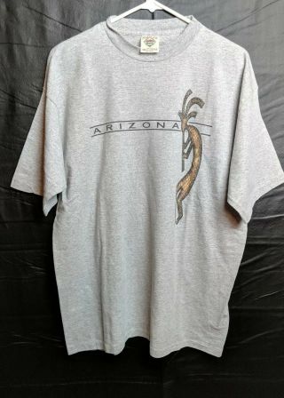Vintage Prairie Mountain Souvenir Arizona Kokopelli Pattern T - Shirt Xl Gray