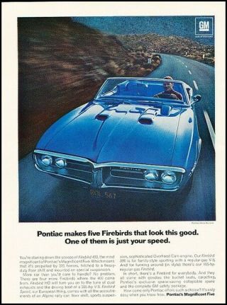 1967 Pontiac Firebird Convertible Vintage Advertisement Print Art Car Ad K110