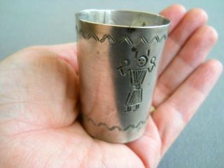 Native American Indian Sterling Silver Kachina Stamped Shot Glass Small Cup Ret